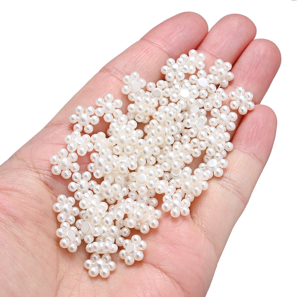 100pcs 10mm Off White Flower Flatback Beads