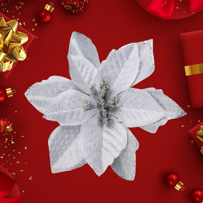 10PCS 13×13cm Gold & Red Glitter Christmas Flower Picks