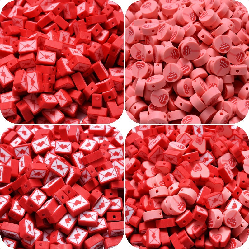 50pcs 8-10mm Red Fimo Heart Envelope Beads