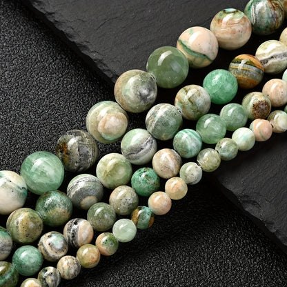 1 Strand 6/8/10/12mm Green Veined Stone Beads