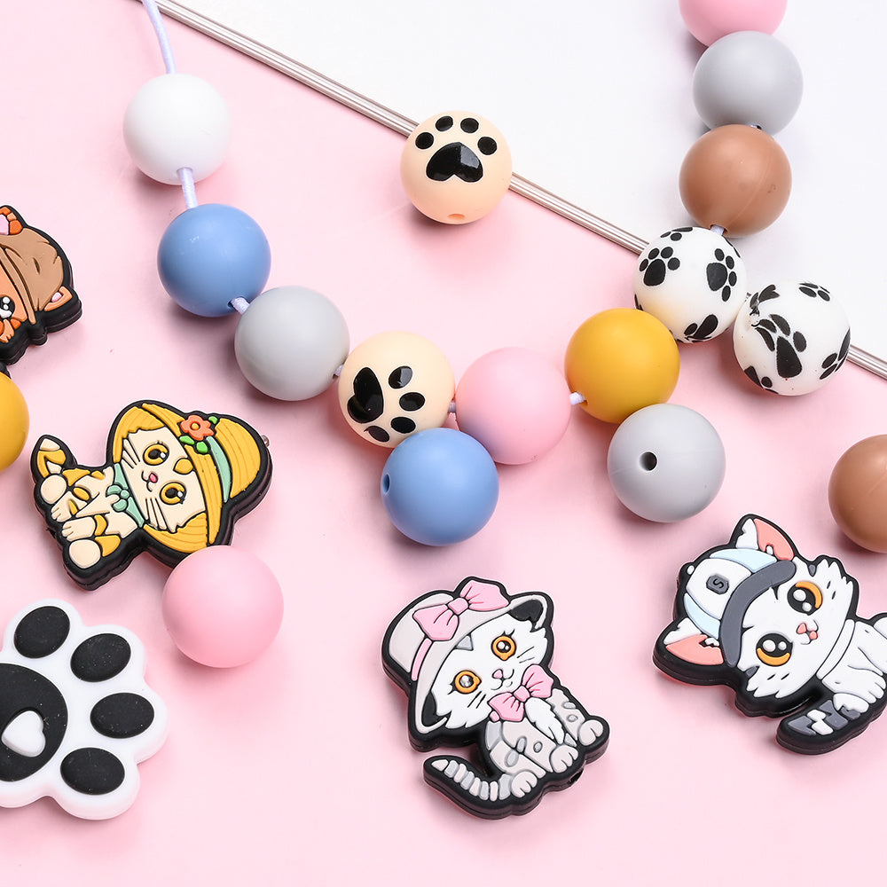 46-Piece Silicone Paw Print Bead Set