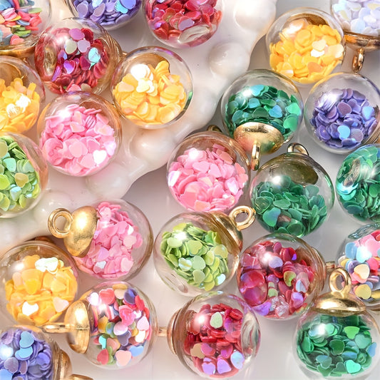 10pcs Transparent Glass Ball Heart Pendant Charms