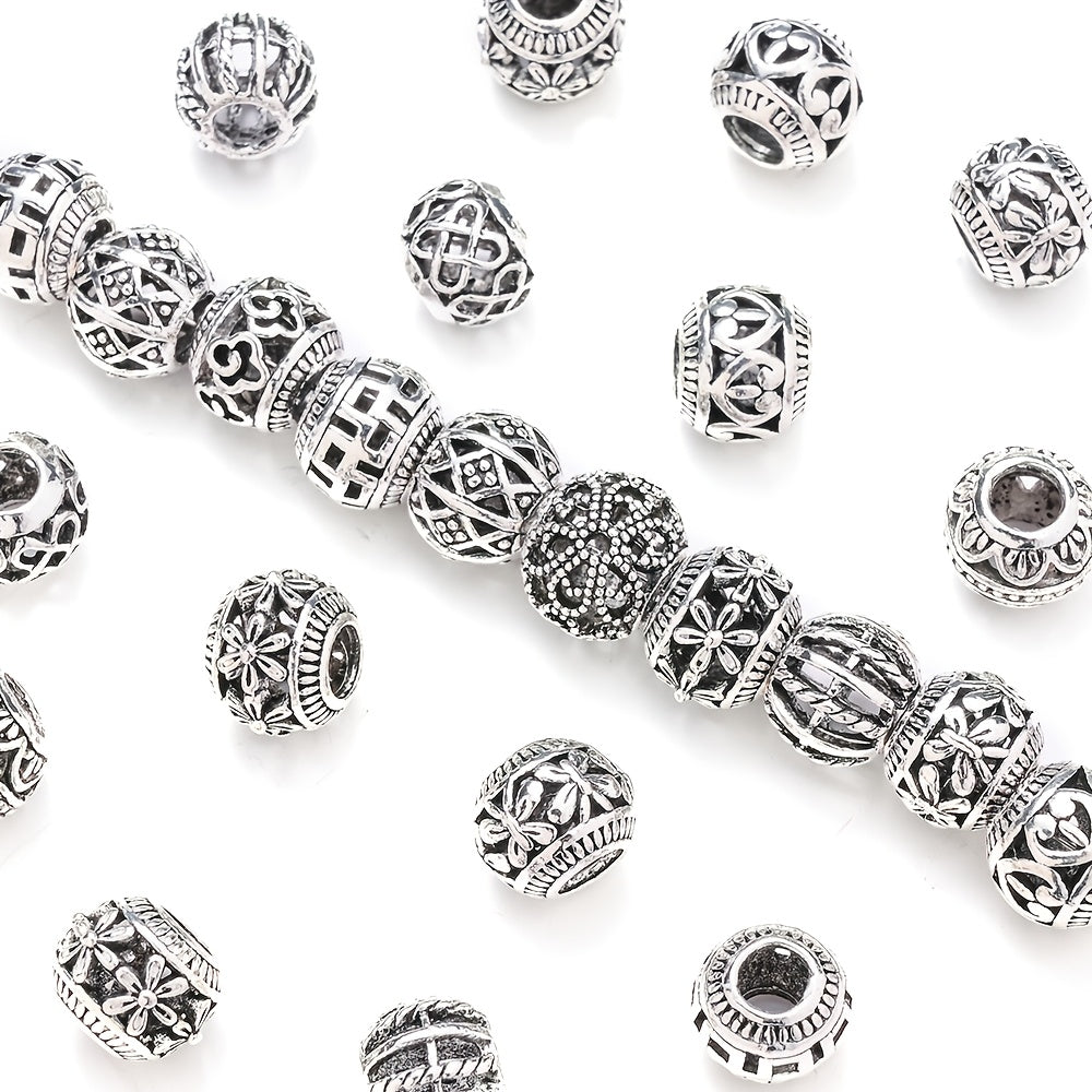 10PCS 9×11mm Retro Silver Hollow Alloy Bead Set
