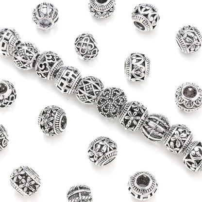 10PCS 9×11mm Retro Silver Hollow Alloy Bead Set
