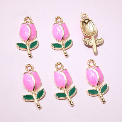 30-Piece Multicolor Tulip Drop-Oil Flower Charms