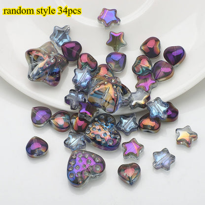 34pcs Star & Heart Electroplated Glass Beads