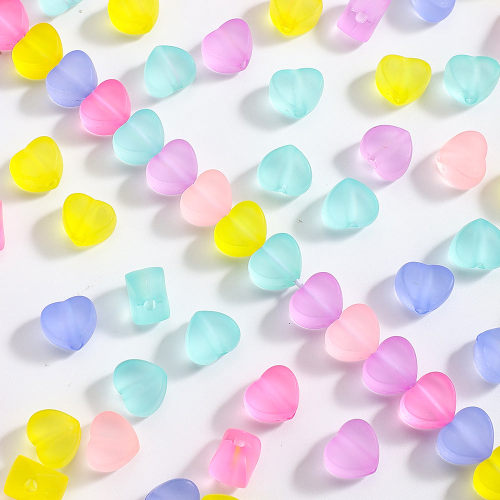 50pcs Mixed Color Heart Acrylic Matte Beads