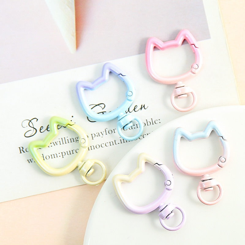 20PCS 2.8×3.9cm Gradient Cat Head Spring Buckle Alloy Keychain Clasps