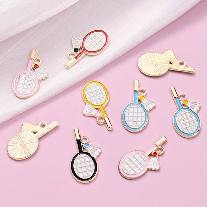 10PCS 11×22mm Colorful Badminton Racket Enamel Charm Set