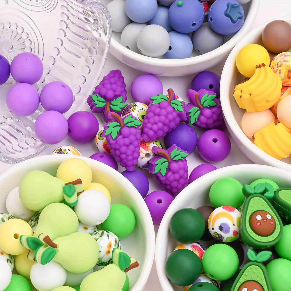 25pcs/set Fruit Theme Silicone Focal Beads