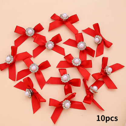 10PCS 4×5cm Pearl Ribbon Bow Rhinestone Appliques