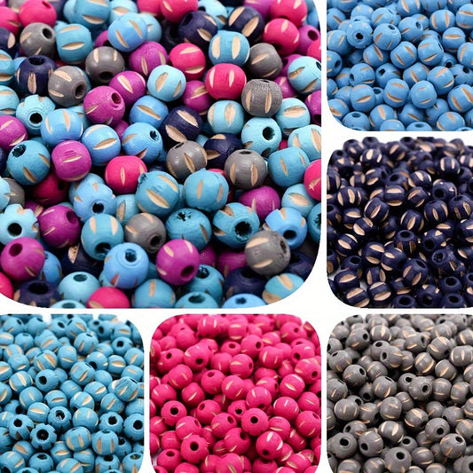 Hand-Carved Multi Color Wood Beads
