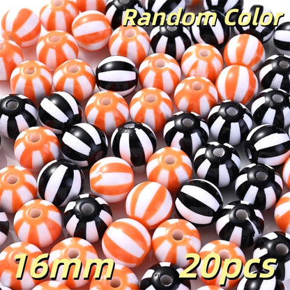 20pcs 12/16mm Acrylic Striped Halloween Beads