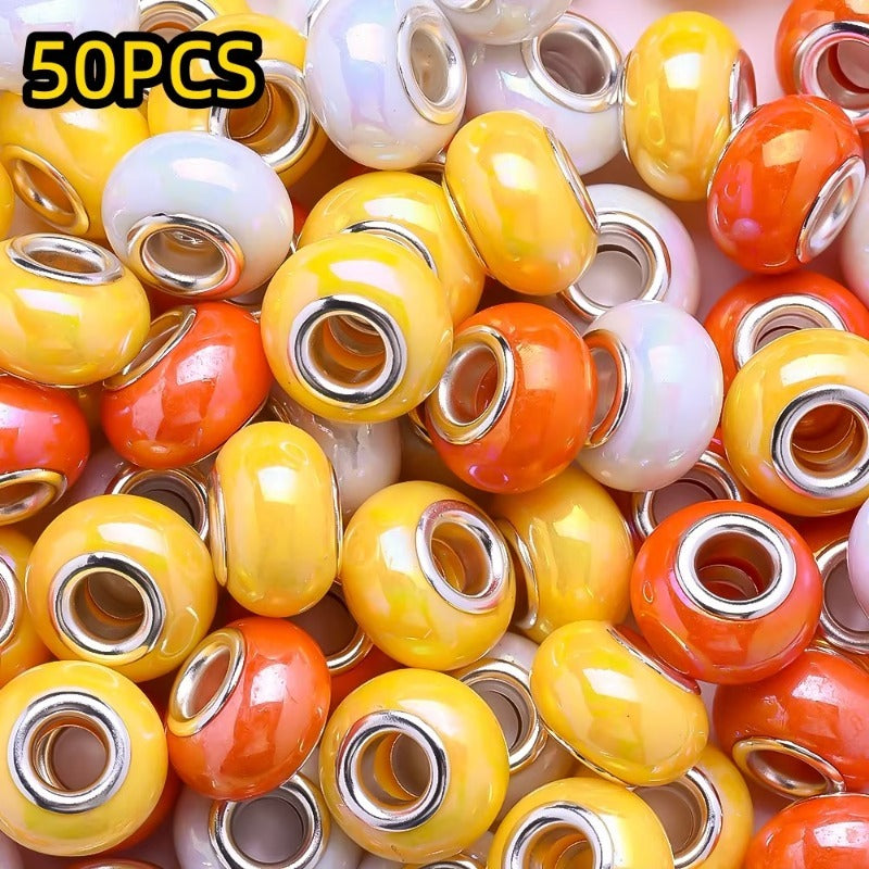 50pcs Large Hole Flat Round Acrylic Beads