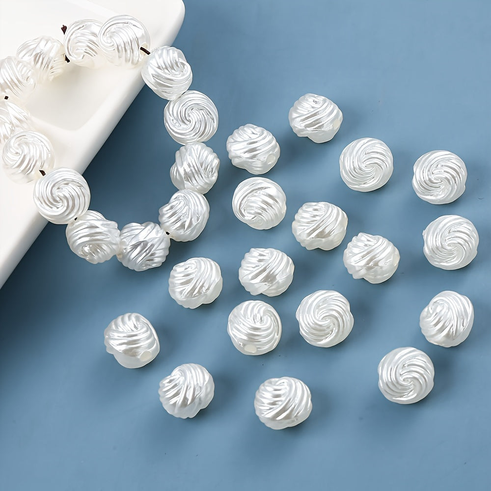 20PCS 14mm White Flower Roll Pattern Acrylic Bead Set