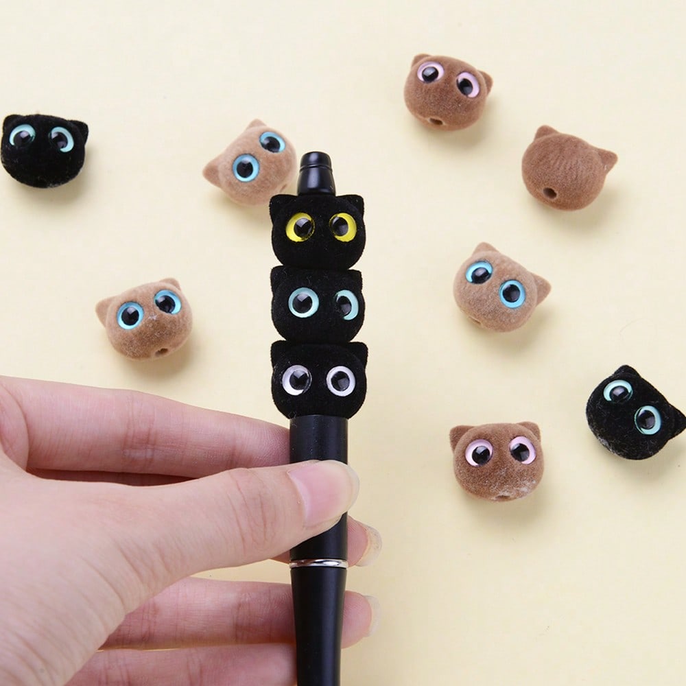 Big Eye Cat Flocking Acrylic Beads