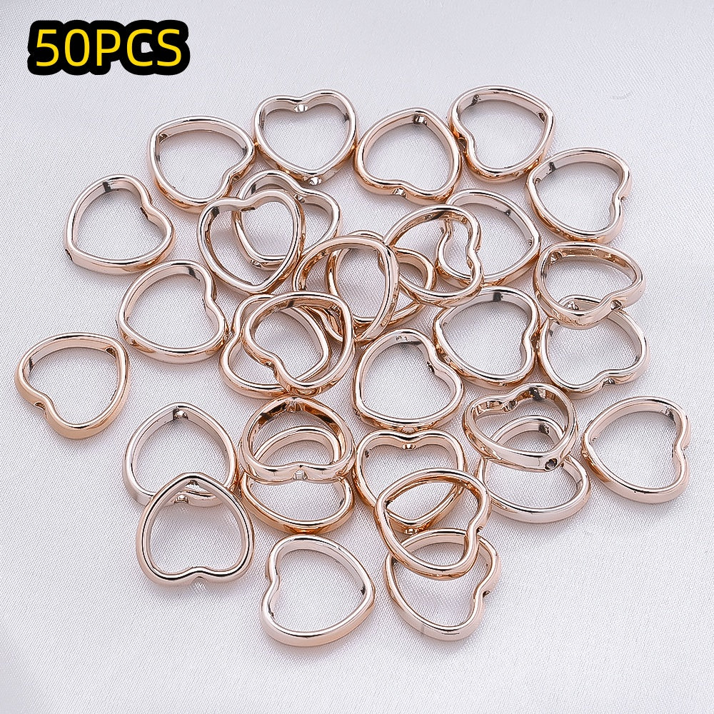 50pcs Golden & Silvery Heart-Shaped Plastic Beads