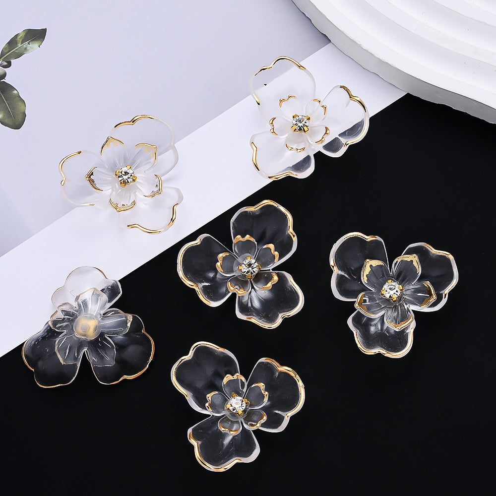 10pcs 36x39mm Double-Layer Transparent Floral Acrylic Patch Beads