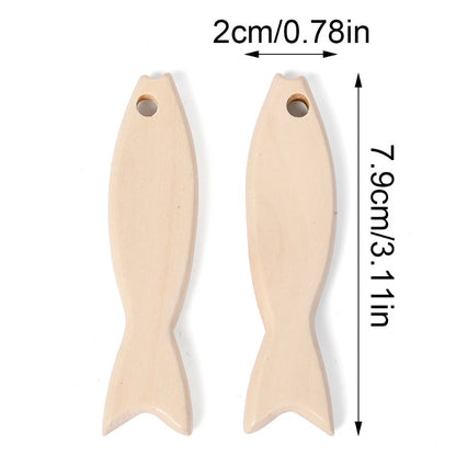 2pcs 2x7.9cm Fish-Shaped Wooden Beads