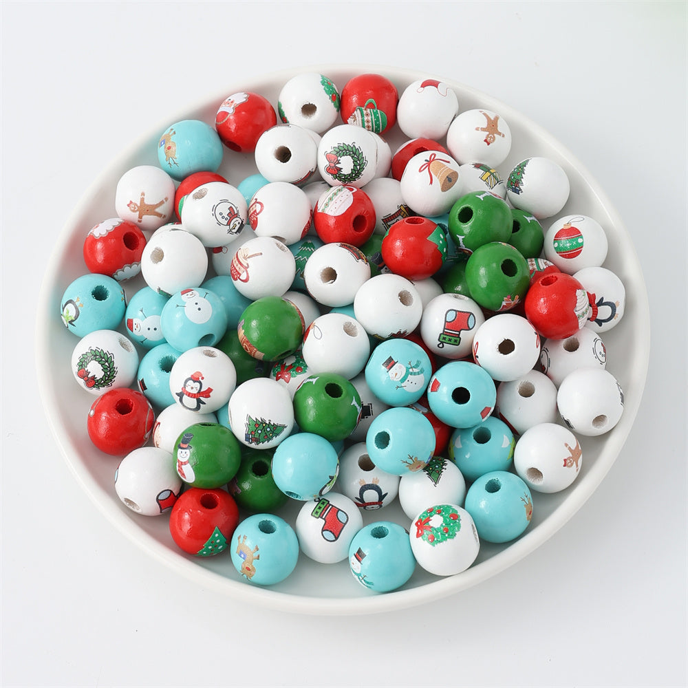 10pcs/set 16mm Christmas Wooden Beads