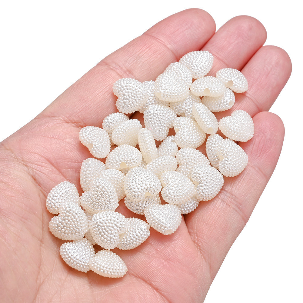 50pcs 12mm Pure White Acrylic Heart Beads