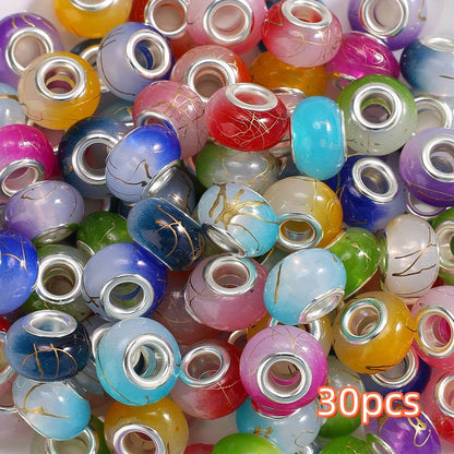 30pcs 6mm Golden Wire Acrylic Large Hole Beads
