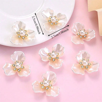 White Three Petal Flower Rhinestone Decals