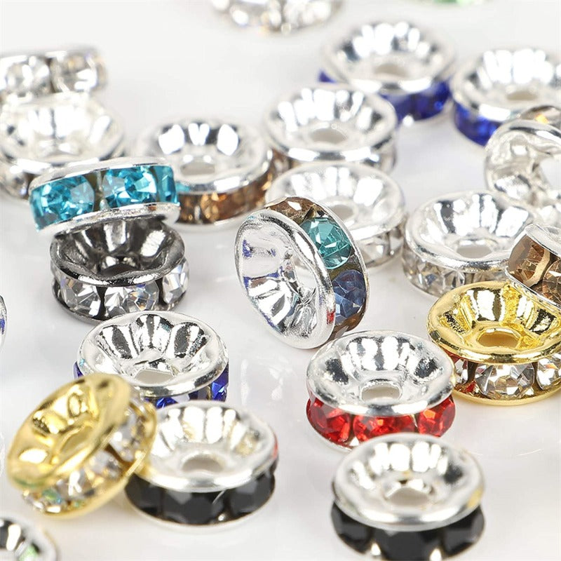 50pcs 4/6/8/10mm Rhinestone Alloy Spacer Beads