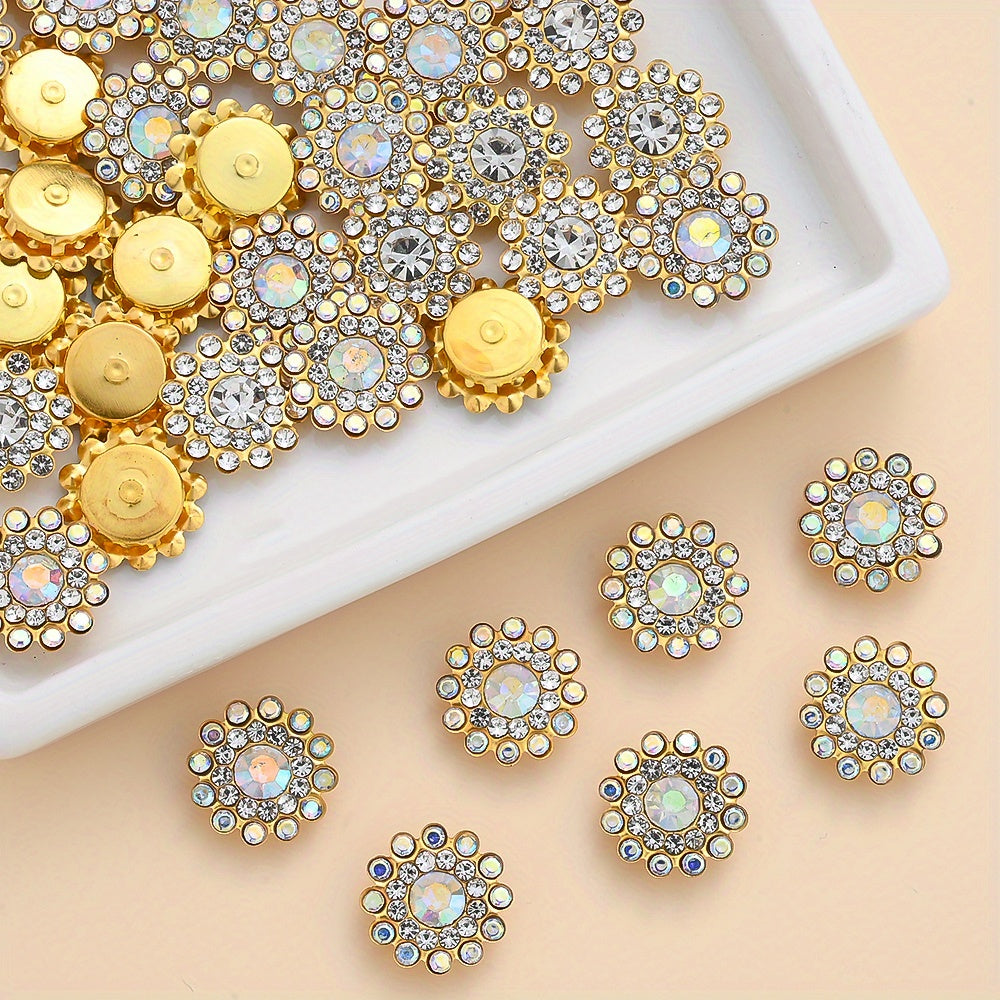 50pcs 13.8mm Two-Tone Sunflower Rhinestone Patch Beads