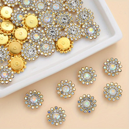 50pcs 13.8mm Two-Tone Sunflower Rhinestone Patch Beads