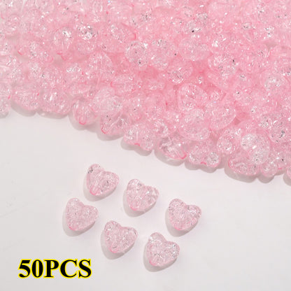 50pcs/set 9.5x11mm Crackle Heart Acrylic Beads