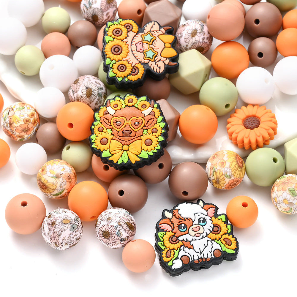 Brown Highland Cow Silicone Beads Set