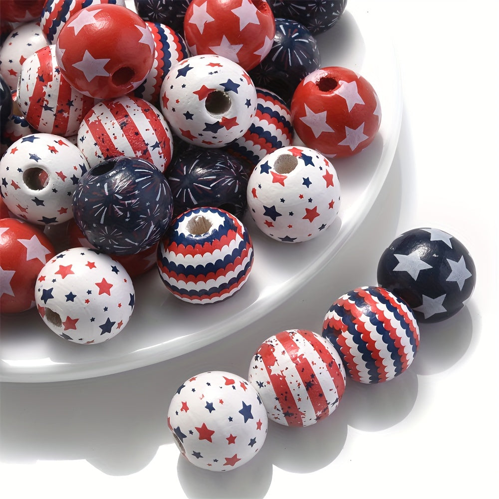 10PCS 16mm Red & Blue Wavy Star Wooden Bead Set