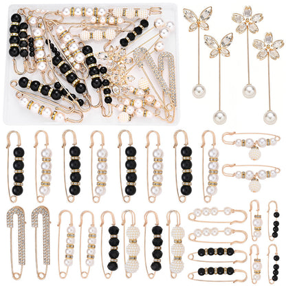 30PCS Gold Pearl Decorative Safety Pin Brooch Set