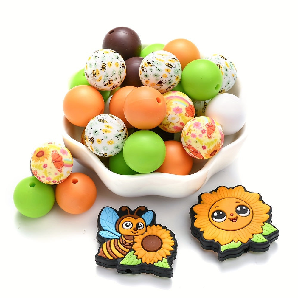 54pcs/set 15mm Silicone Sunflower Focal Beads