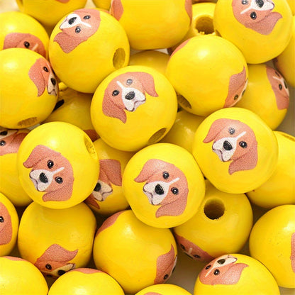 10PCS 16mm Puppy-Themed Wooden Bead Set