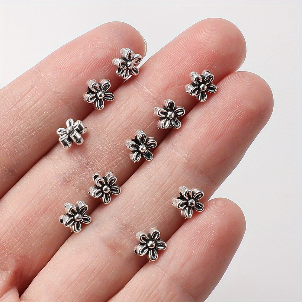 50pcs Antique Silvery Flower Spacer Beads