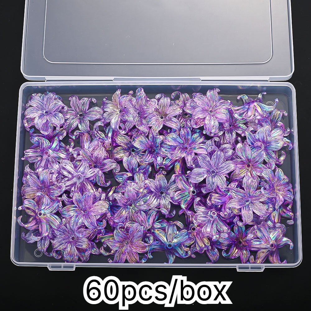60pcs/box 37x42mm Fleur-de-lis AB Sparkling Flower Beads