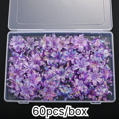 60pcs/box 37x42mm Fleur-de-lis AB Sparkling Flower Beads