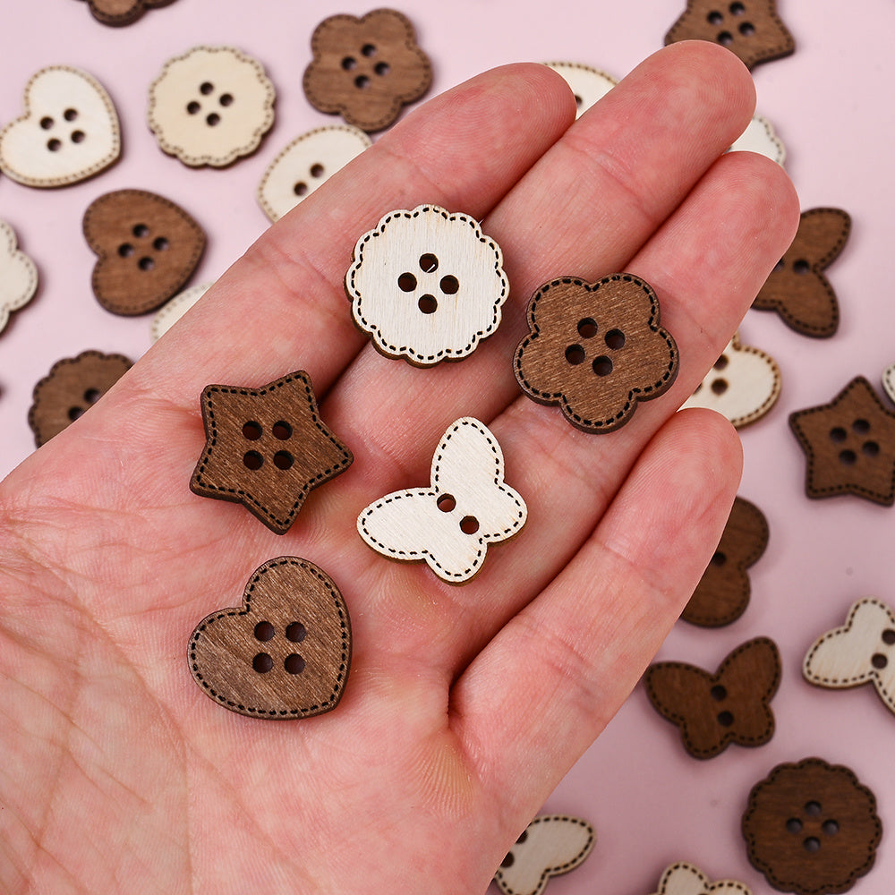 Mixed Wooden Button Decorative Beads