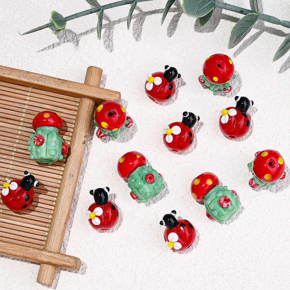 Bohemian Glass Beetle Flower Beads