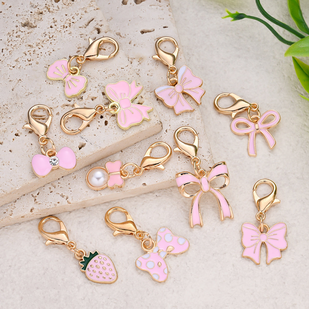 Pink Bow Enamel Pendant Charms
