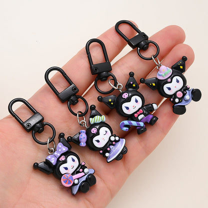6pcs Kuromi Keychians Set Black Keychain Kit for Bag, Shoes, Coat Decor