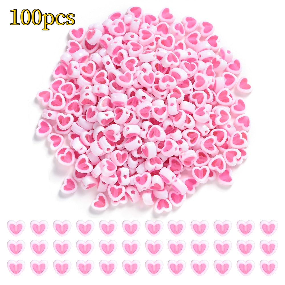 100pcs/set 7x8mm Pink Peach Gradient Heart Acrylic Beads