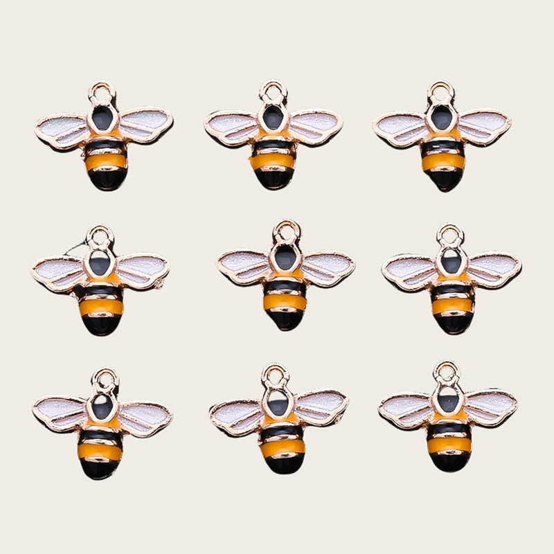 10PCS 9–16mm Yellow Enamel Honeybee Charm Set