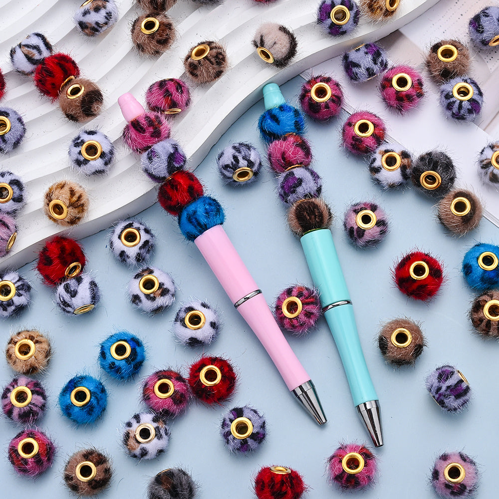 Leopard Print Plush Ball Beads