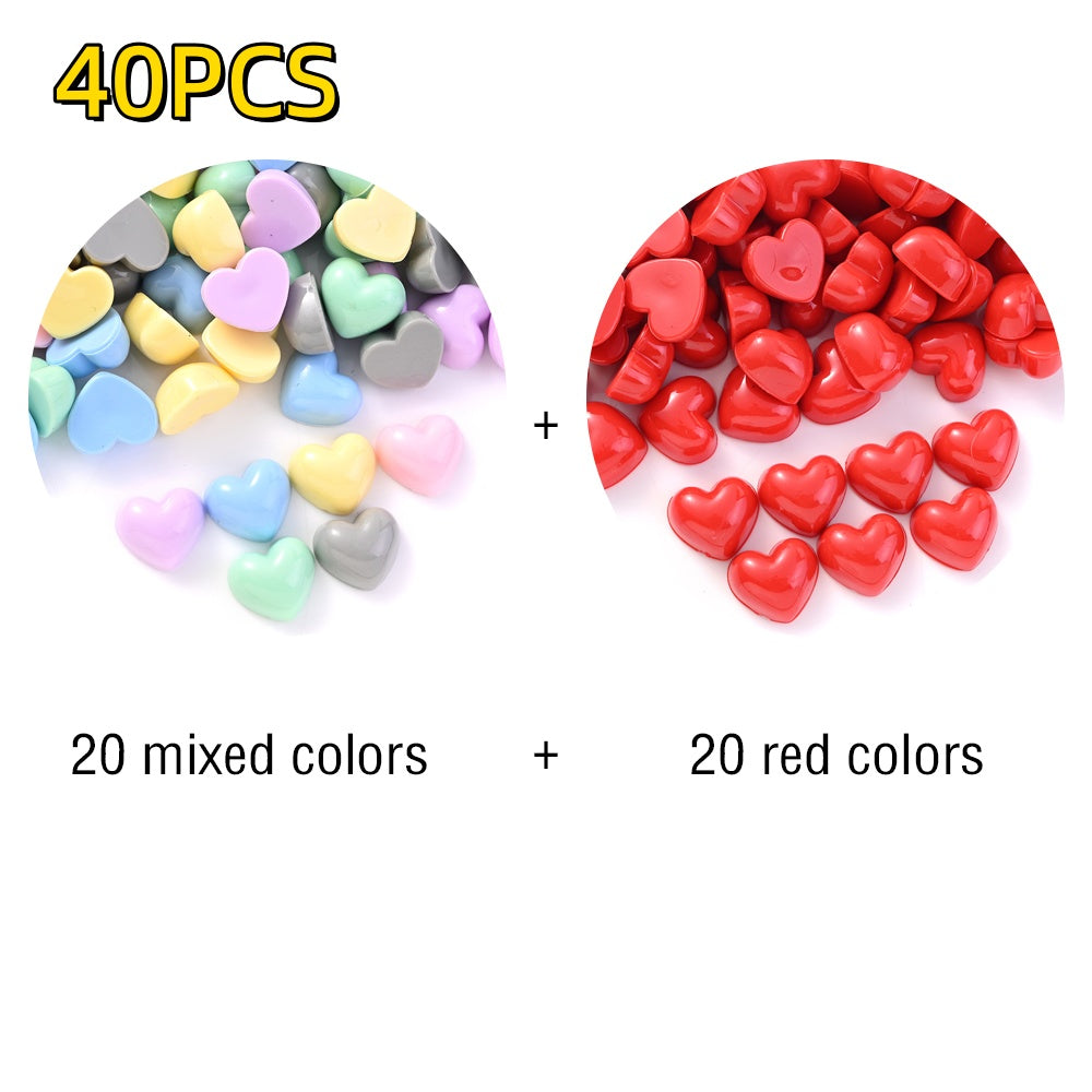 20/40pcs 12x13mm Colorful Heart Adhesive Beads