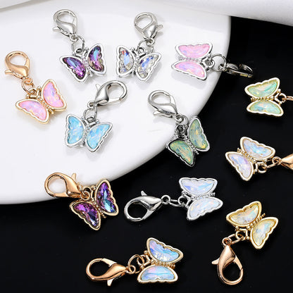 18PCS Multicolor Rhinestone Butterfly Mini Keychain Set