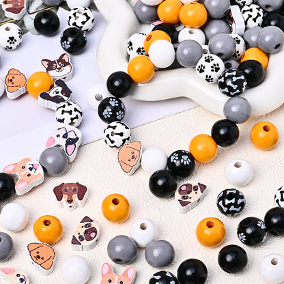 Dog-Themed Wooden Beads