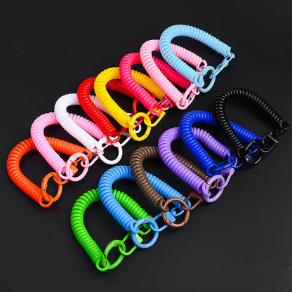15PCS Retractable Double-Buckle Spiral Keychain Set